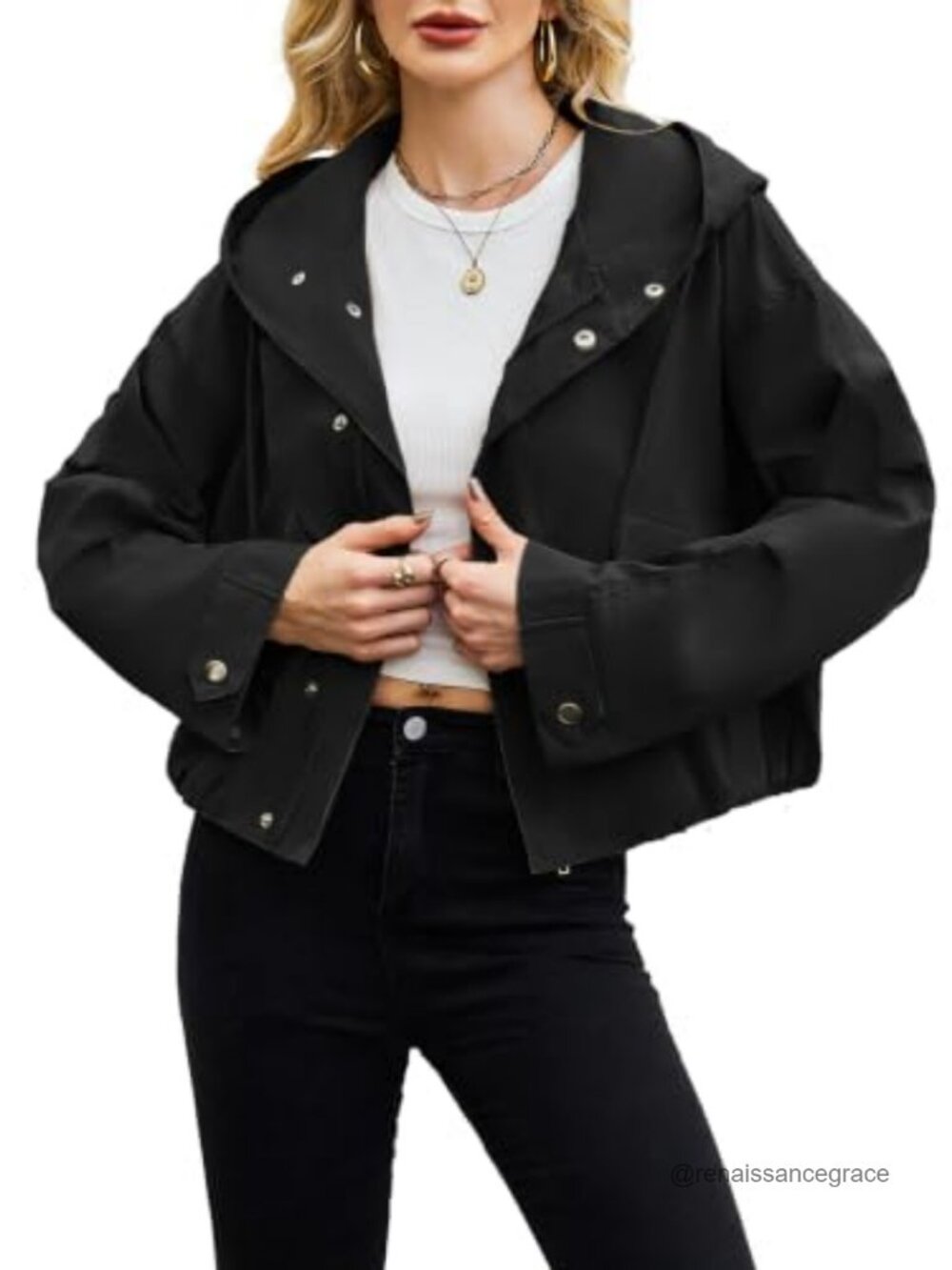 Kikibell Women's Cropped Raincoat Lightweight Waterproof Windbreaker Anorak